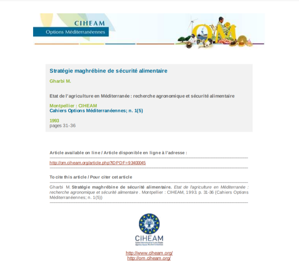 Stratégie maghrébine de sécurité alimentaire (CNEA)